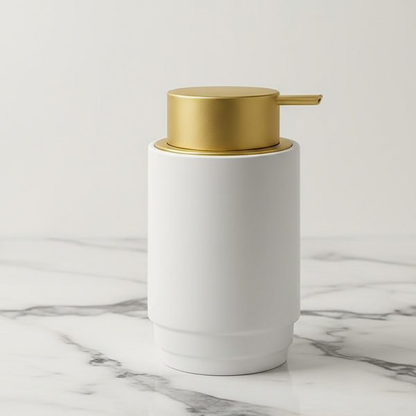 Premium Ceramic Liquid Soap Dispenser, Gold Pump White