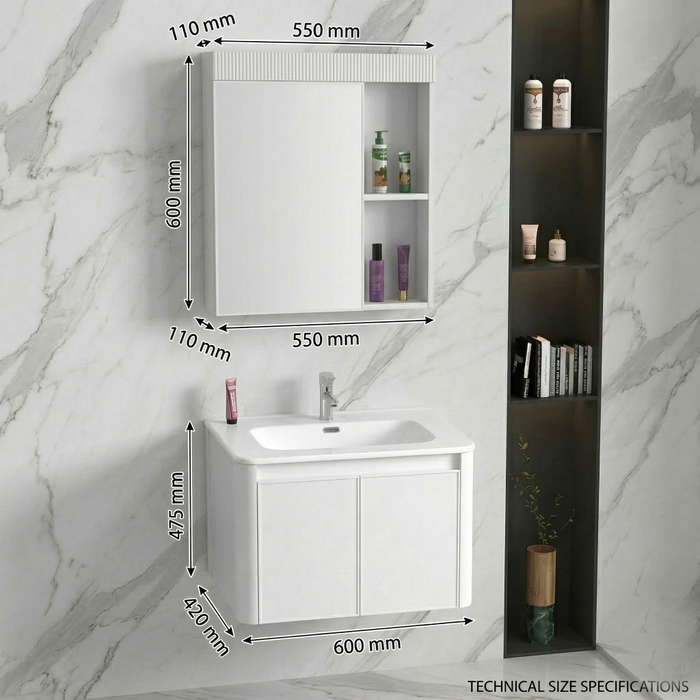 BASSINO Bathroom Vanity Cabinet Set – 24″ Carbon Fiber Vanity with Ceramic Basin & 22″ Mirror Cabinet