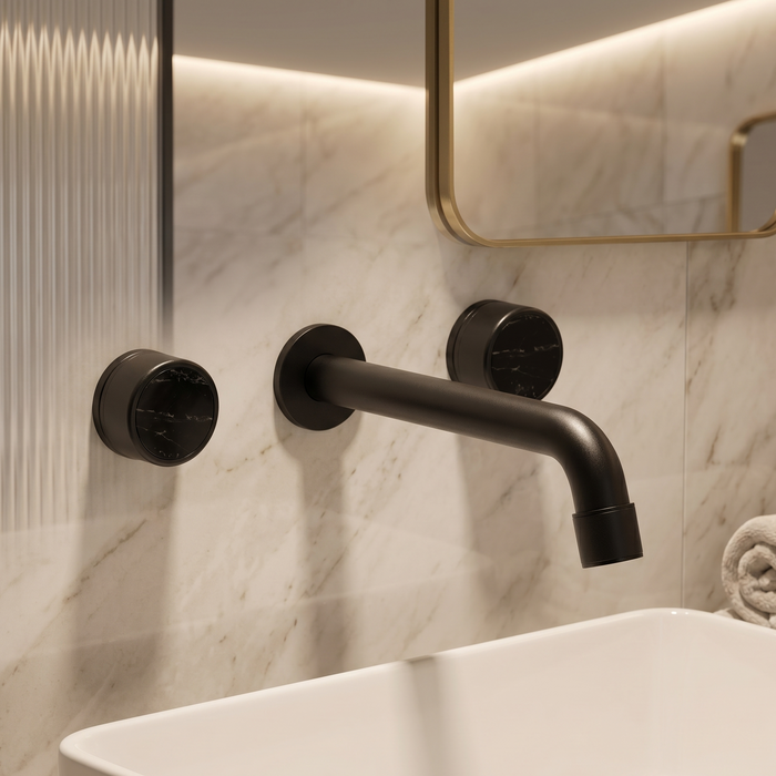 BASSINO Wall Mount Basin Mixer Tap with Dual Knobs – Brass Body | Premium Bathroom Faucet 5 Years Warranty Gun Grey