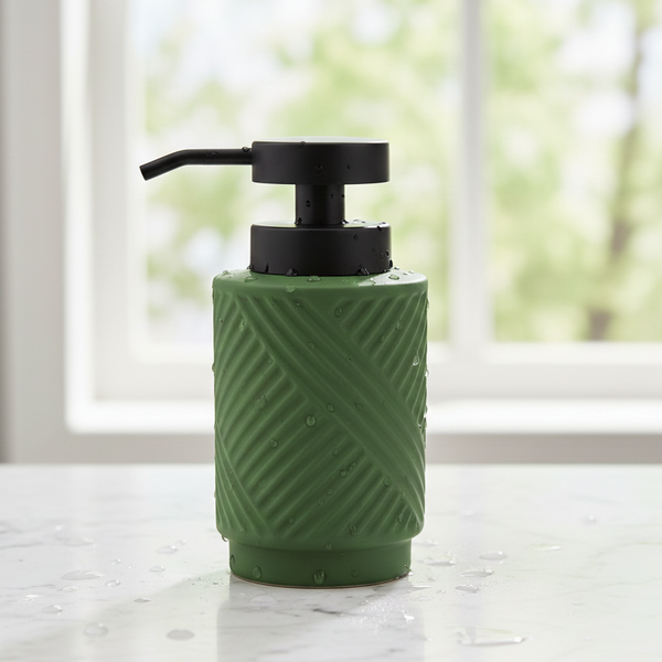 Ceramic Liquid Soap Dispenser – Premium Textured Design Green