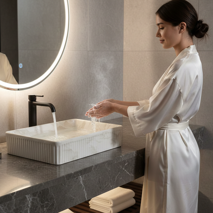 Bassino Matte Marble Table Top Wash Basin 20 × 13.5 × 5 Inches | Imported Designer Basin