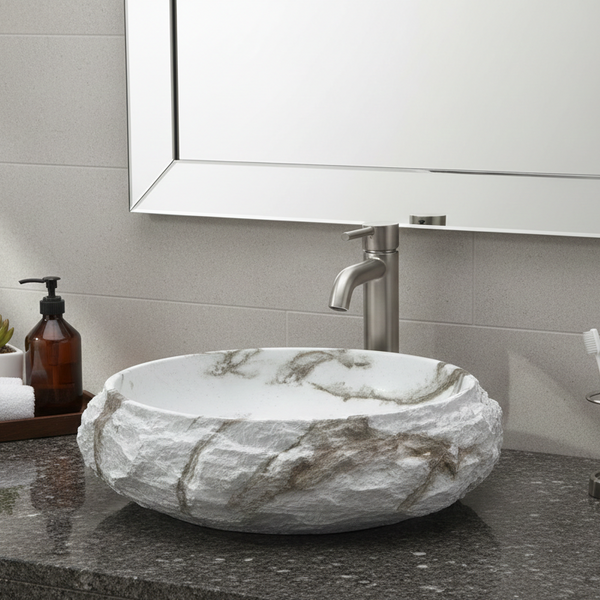 Designer Countertop Wash Basin – Matt Artificial Stone Basin | 500×380×150 mm White