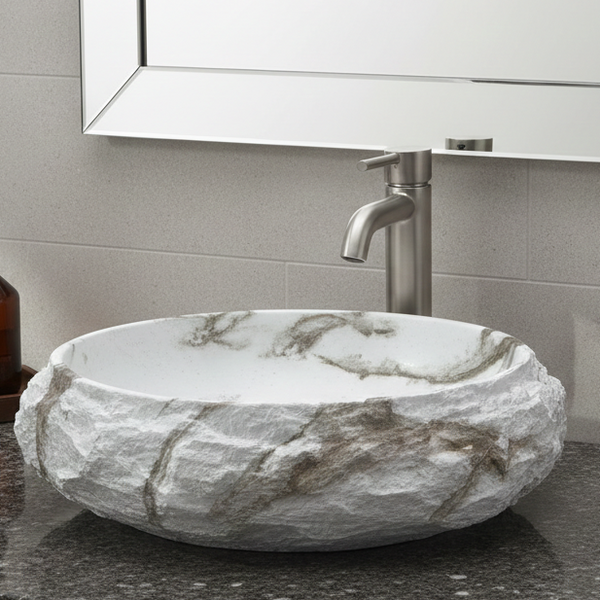 Designer Countertop Wash Basin – Matt Artificial Stone Basin | 500×380×150 mm White
