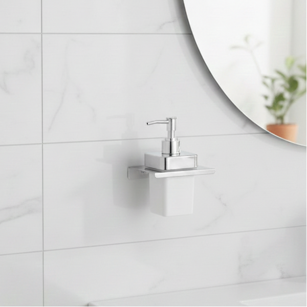BASSINO Stylish Liquid Soap Dispenser For Bathroom/office/home-SS 304 & PTMT Material-CHROME FINISH