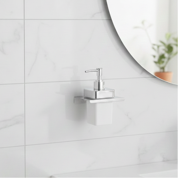 BASSINO Stylish Liquid Soap Dispenser For Bathroom/office/home-SS 304 & PTMT Material-CHROME FINISH