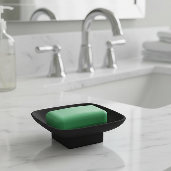 BASSINO Stylish Single Soap Dish For Bathroom-Glossy Black
