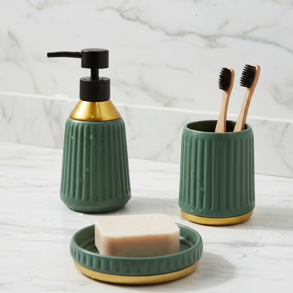 Premium 3-Piece Ceramic Bathroom Accessory Set Green