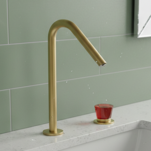 BASSINO Deck Mount Basin Mixer Tap – Brushed Gold | Crystal Handle | Luxury Single Lever Bathroom Faucet 273mm - 5 Years Warranty