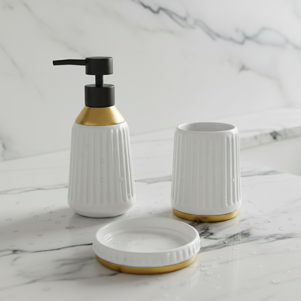 Premium 3-Piece Ceramic Bathroom Accessory Set White
