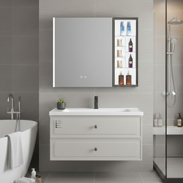 Bathroom Cabinet with 2 Slider Drawers & LED Organizer Mirror (Defogger) 800mm & 600mm 800mm