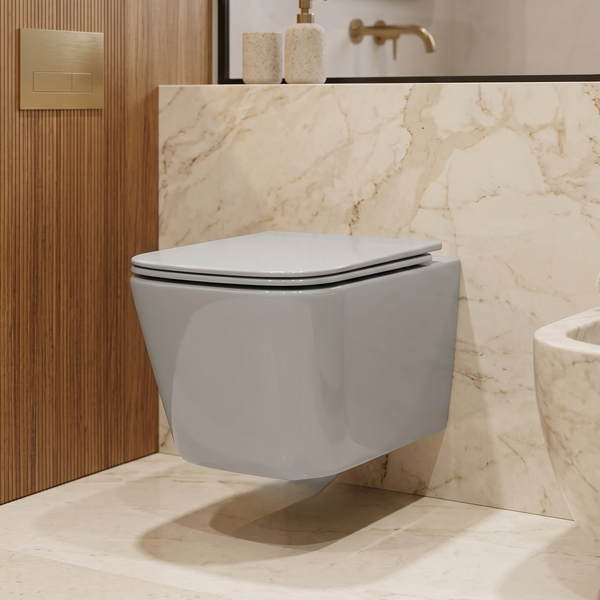 Bassino Wall Hung Toilet – Glossy Grey | 20.5 x 13.5 x 14 Inches Modern WC