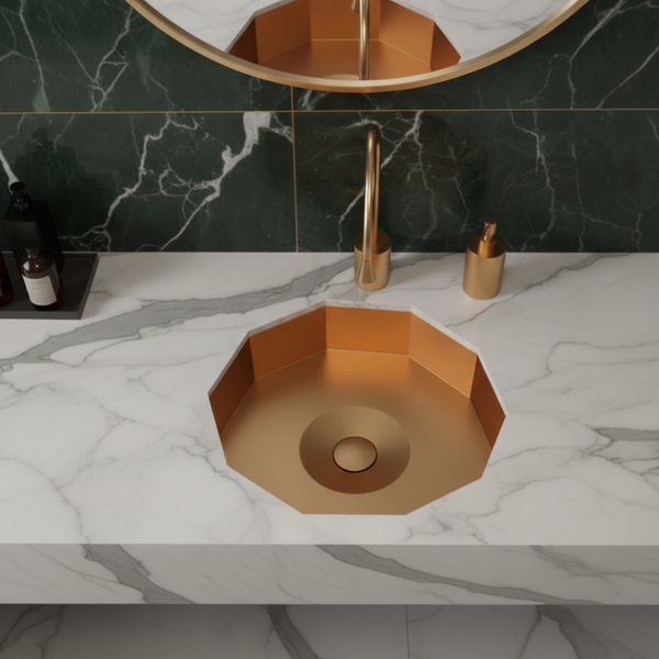 Premium Stainless Steel Decagon Rosegold Under Counter Wash Basin (18.5x18x5 In)