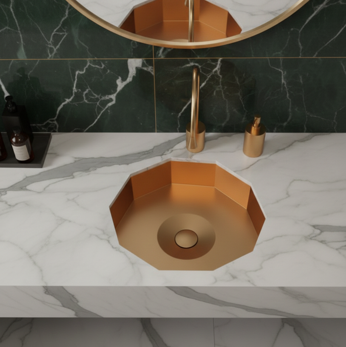 Premium Stainless Steel Decagon Rosegold Under Counter Wash Basin (18.5x18x5 In)