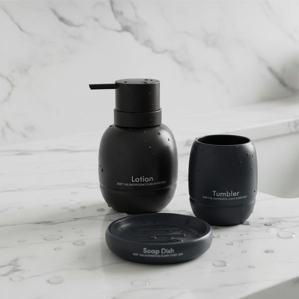 3-Piece Premium Ceramic Bathroom Accessory Set Black