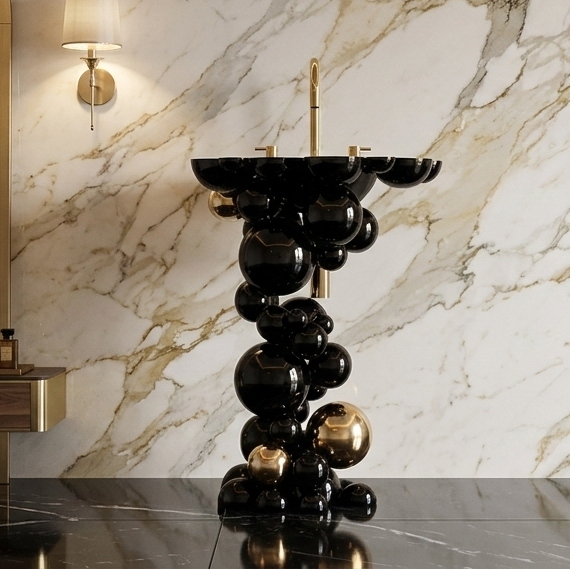 BASSINO Signature Sculptural Pedestal Basin Luxurious Washbasin Stainless Steel Ball