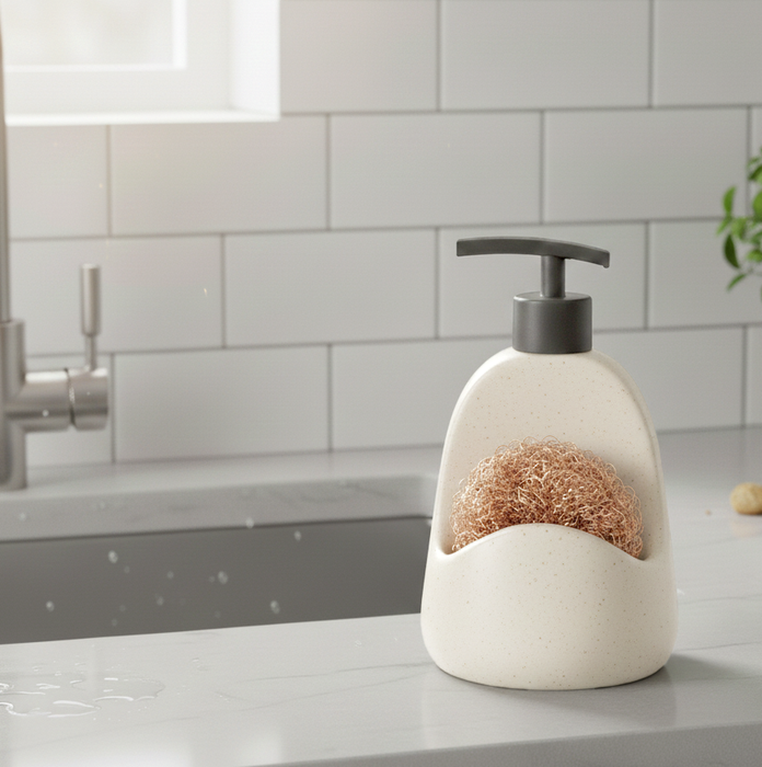 Dishwashing Soap Dispenser with Scrubber Holder - Liquid Soap Dispenser for Kitchen Sink