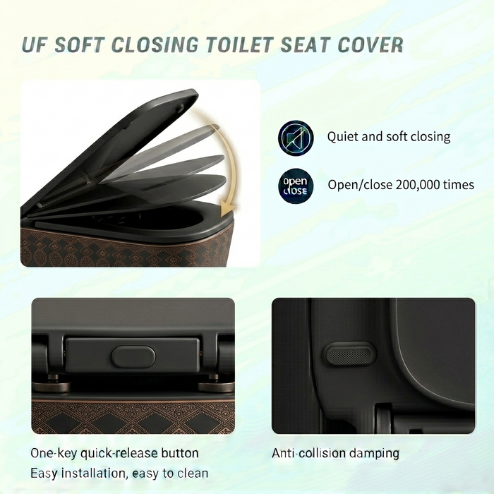 Bassino Wall Hung Toilet (21 x 13 x 14 Inches) – Matte Black Moroccan Finish Rimless WC with UF Seat Cover | Luxury Designer Toilet