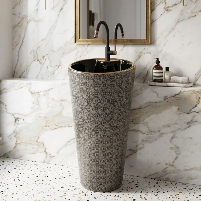 BASSINO Imported Designer Pedestal Basin – 16″ × 16″ × 33″ IN Black