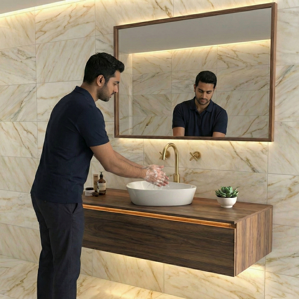 Premium Modern Ceramic White Triangular Table Top Basin (IGNIS) (500x400x125mm)