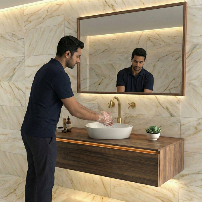 Premium Modern Ceramic White Triangular Table Top Basin (IGNIS) (500x400x125mm)