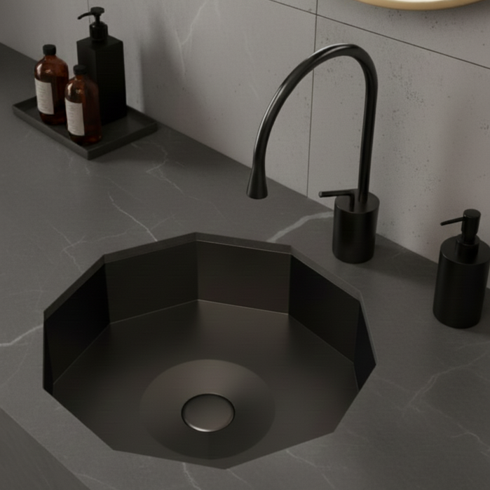 Premium Stainless Steel Decagon Black Under Counter Wash Basin (18.5x18x5 In)