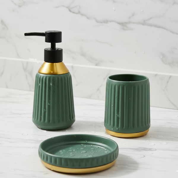 Premium 3-Piece Ceramic Bathroom Accessory Set Green