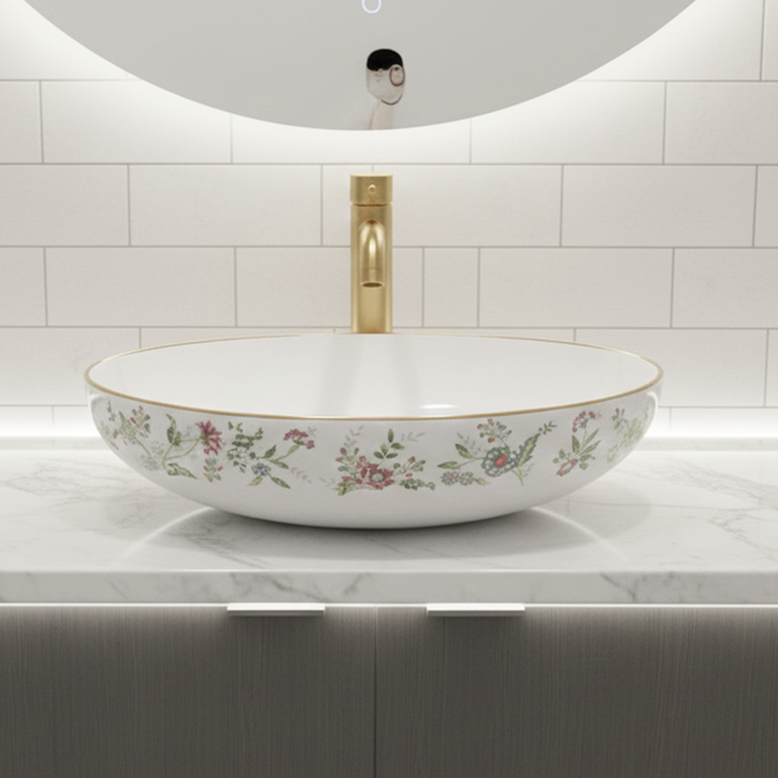 Luxury Oval Table Top Wash Basin | Rose Gold Finish | Designer Ceramic Basin (22×13×6 Inch)