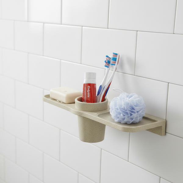 BASSINO Modern Double Soap Dish With Tumbler Holder-Glossy Marble