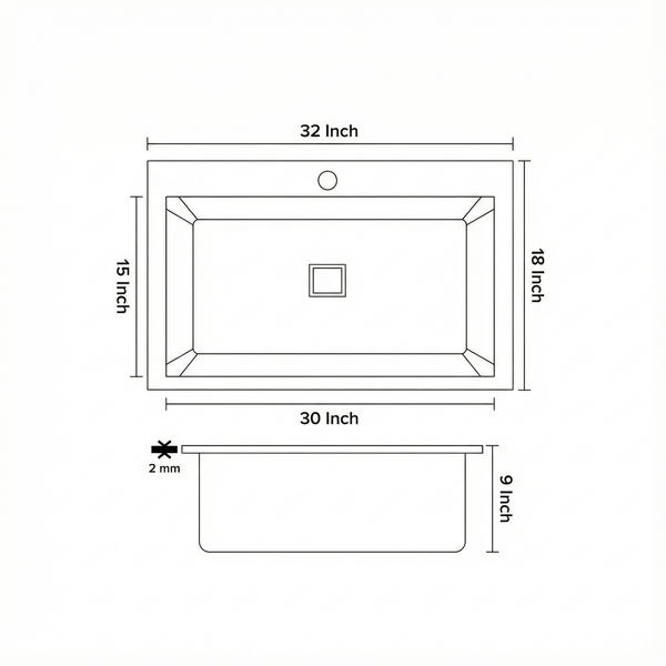 Handmade SS 304 Grade Single Bowl Kitchen Sink, Matte Finish, 32x18x9 In, 25 Years Warranty