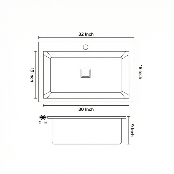 Handmade SS 304 Grade Single Bowl Kitchen Sink, Matte Finish, 32x18x9 In, 25 Years Warranty
