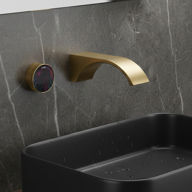 BASSINO Wall Mount Basin Mixer | 59 Brass Concealed Body with ABS Embedded Box | Wanhai Valve | Neoperl Aerator - 5 Years Warranty Brushed Gold