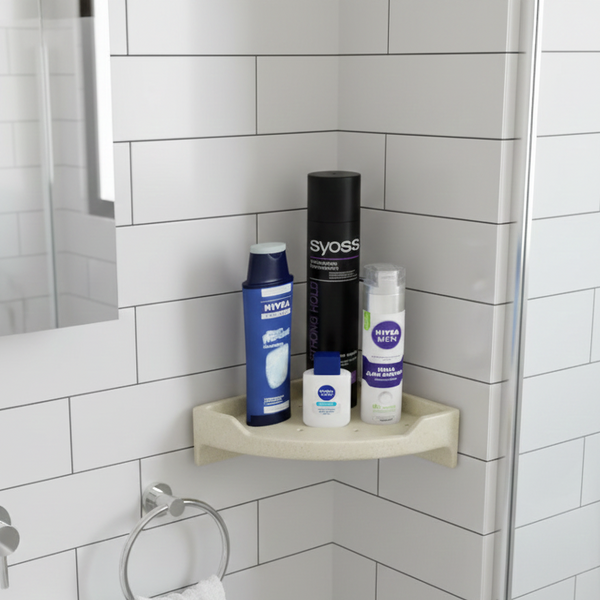 BASSINO Modern Corner Shelf 12'' x 12'' For Bathroom-Glossy Marble