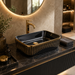 Glossy Black Rectangular Countertop Wash Basin with Gold Pattern 