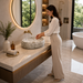 Glossy Marble Grey Oval Countertop Wash Basin 