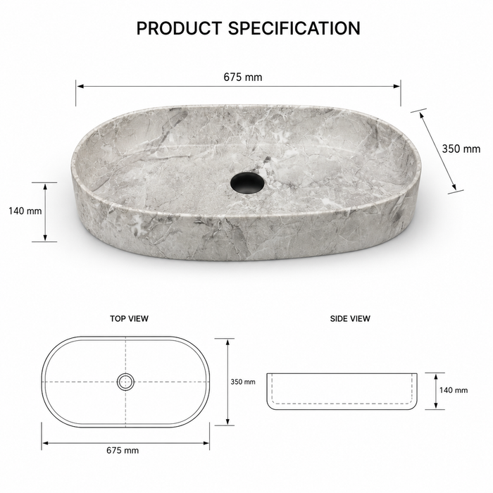 Glossy Marble Oval Countertop Long Wash Basin 