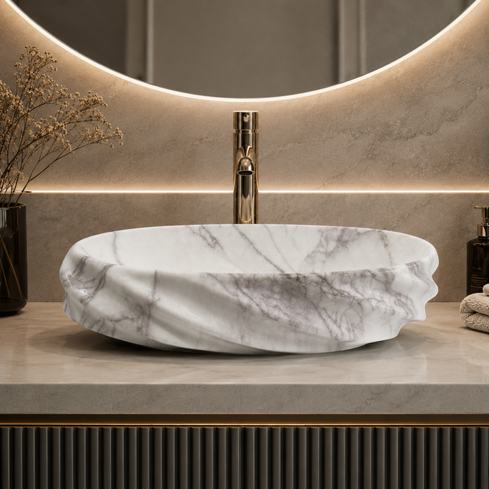 Glossy Marble Oval Countertop Wash Basin 