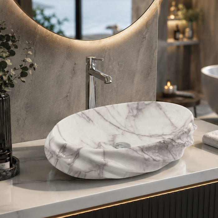 Glossy Marble Oval Countertop Wash Basin 