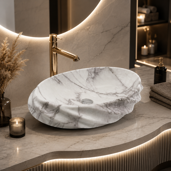 Glossy Marble Oval Countertop Wash Basin 