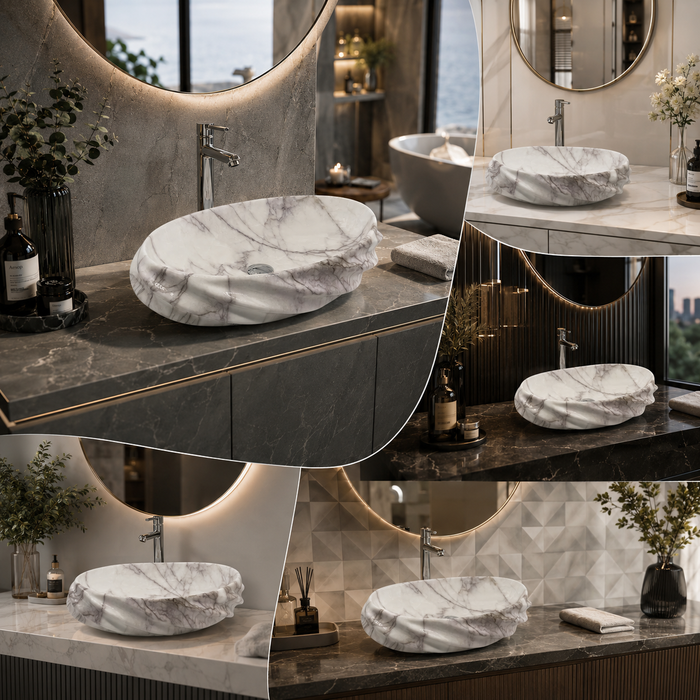Glossy Marble Oval Countertop Wash Basin 