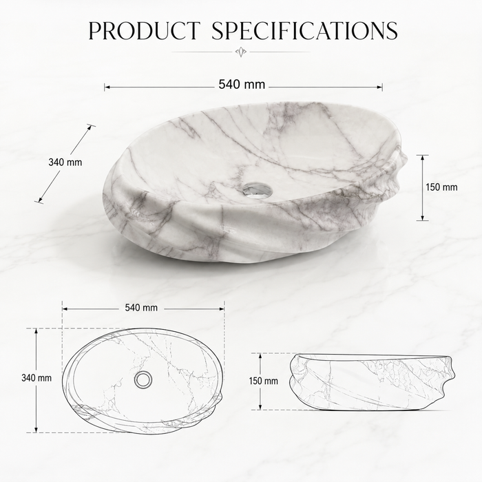 Glossy Marble Oval Countertop Wash Basin Size