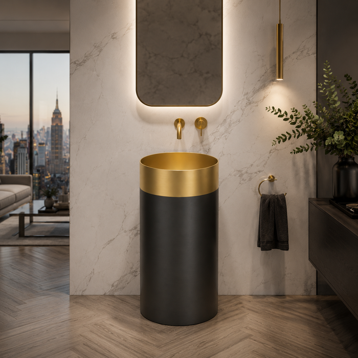Gold + Black Metal Pedestal Wash Basin