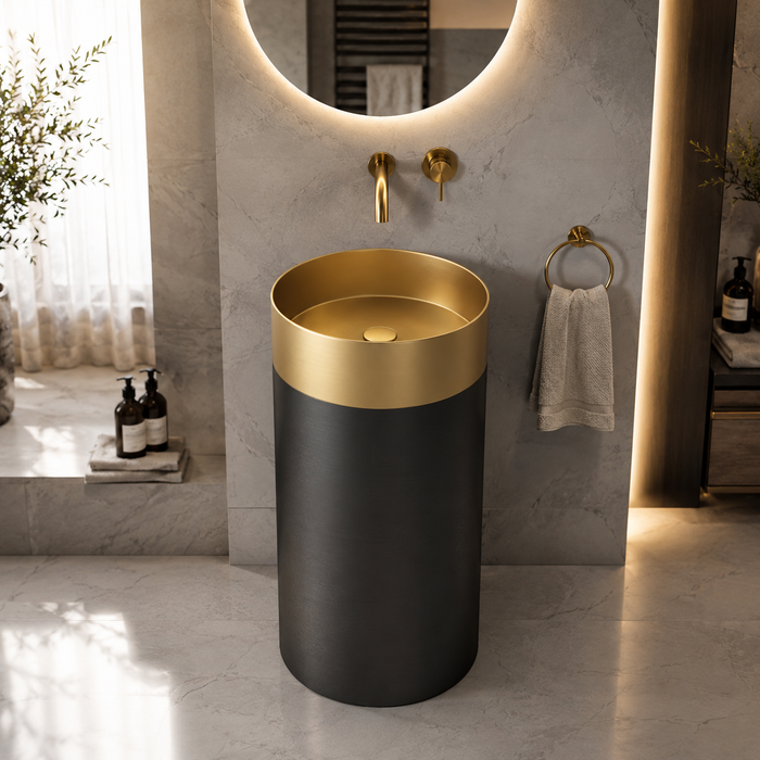 Gold + Black Metal Pedestal Wash Basin
