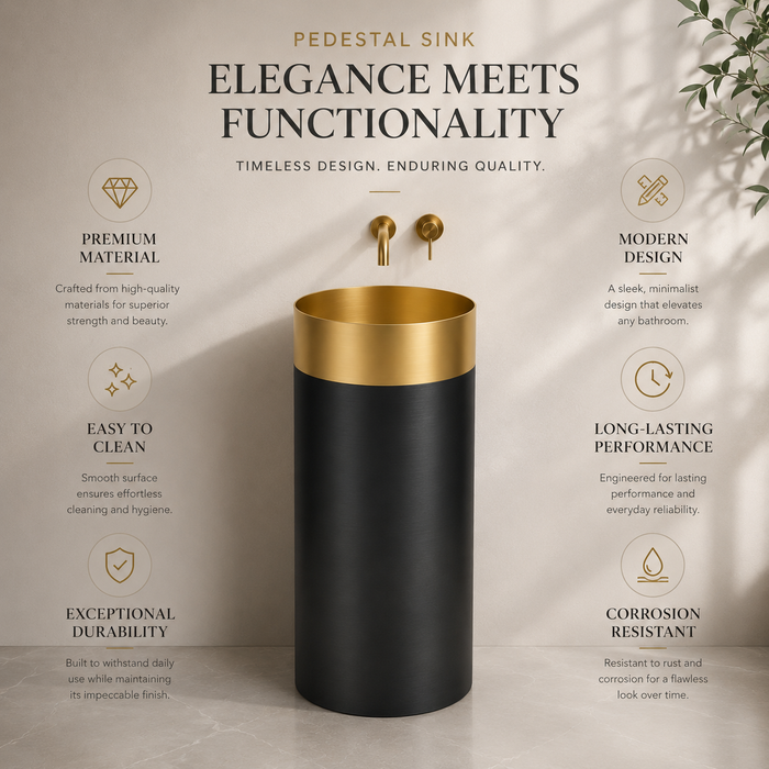 Gold + Black Metal Pedestal Wash Basin