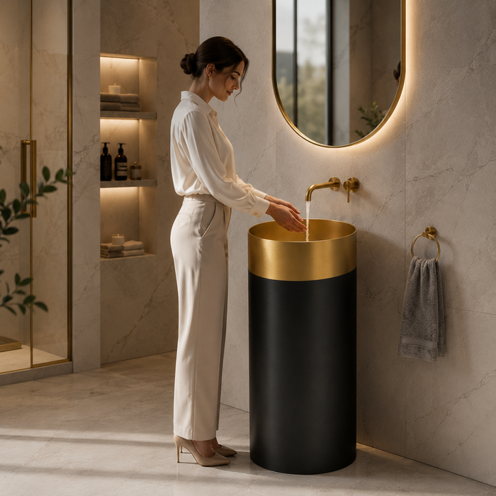 Gold + Black Metal Pedestal Wash Basin