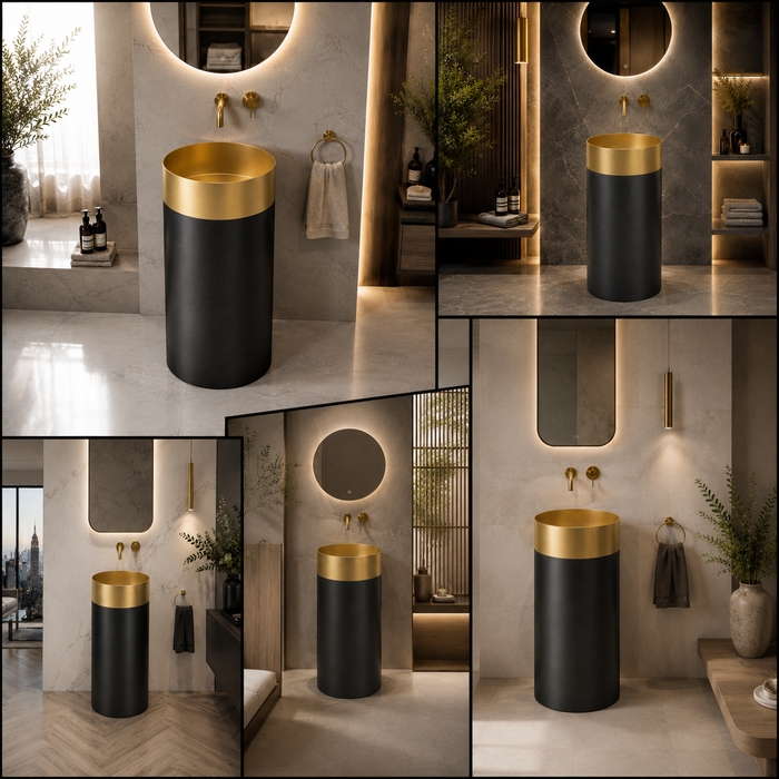 Gold + Black Metal Pedestal Wash Basin
