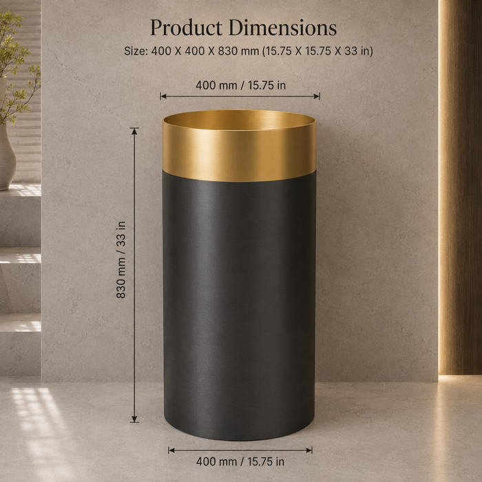 Gold + Black Metal Pedestal Wash Basin size 