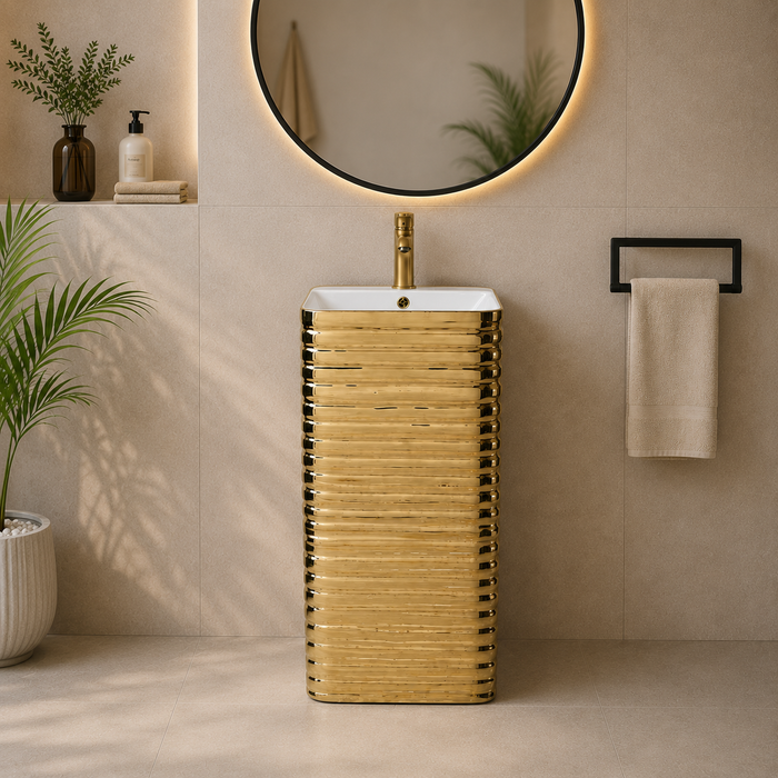 Gold Ceramic Pedestal Wash Basin