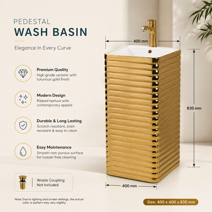 Gold Ceramic Pedestal Wash Basin