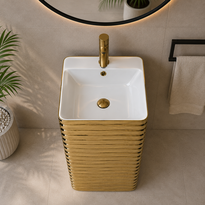 Gold Ceramic Pedestal Wash Basin