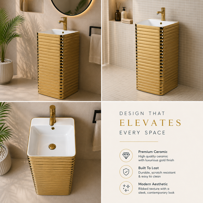 Gold Ceramic Pedestal Wash Basin